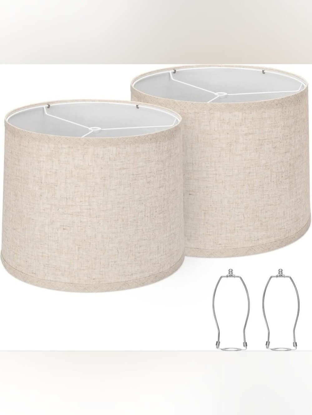 Neutral Beige Drum Lamp Shade Pair With Accessories  - Home Dining